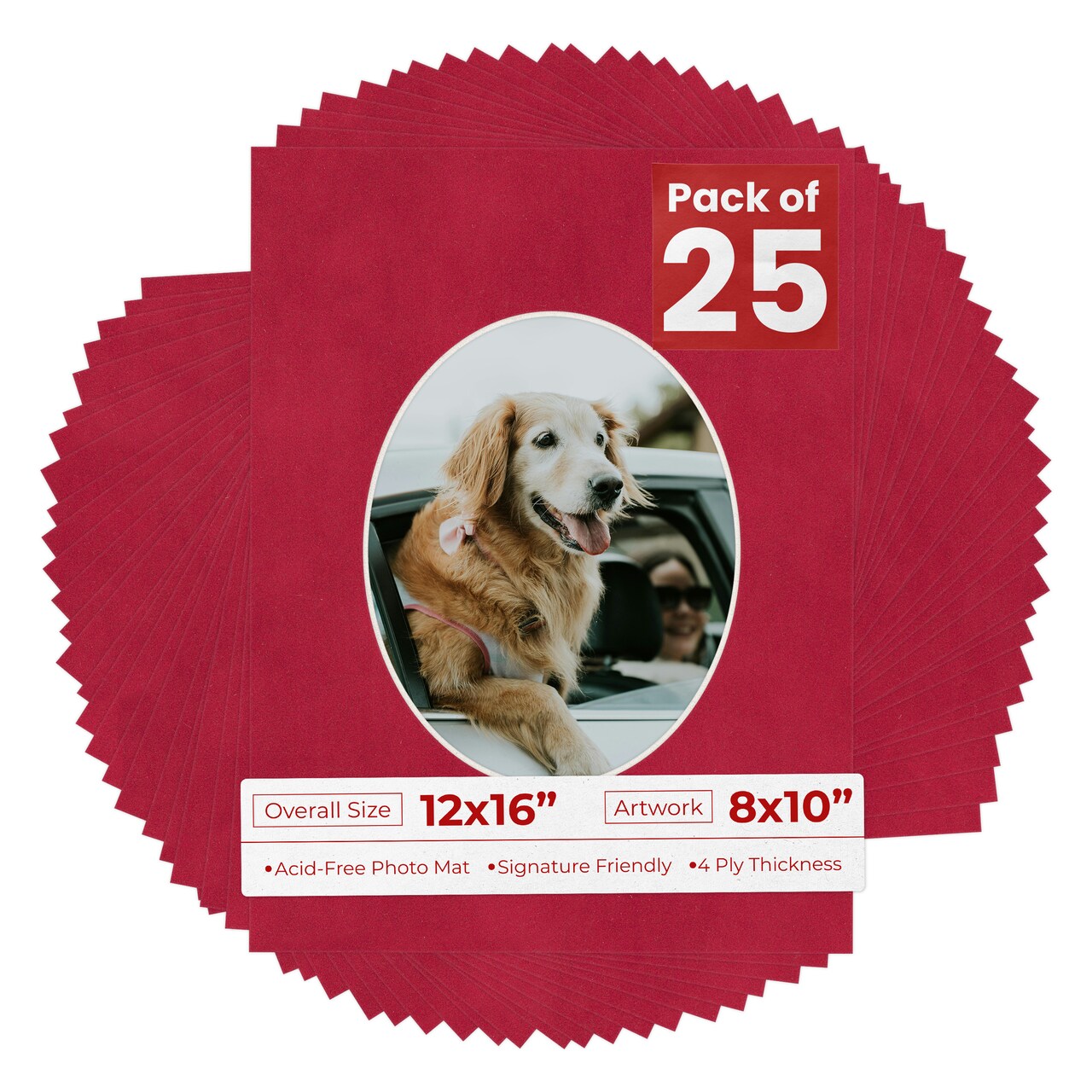 Red Suede Mat Board for 12x16 Frames - Oval Opening for 8x10 Photos